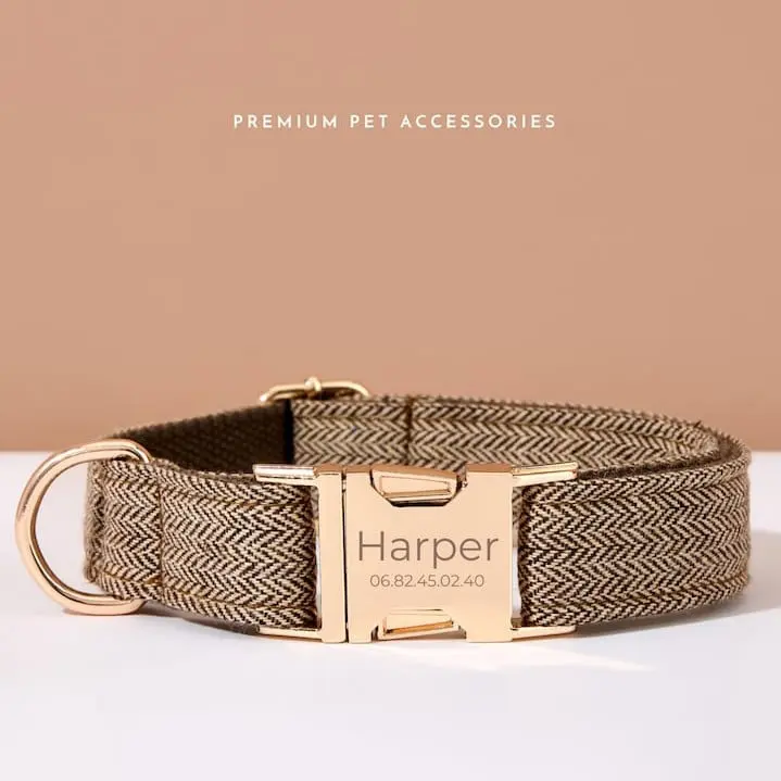 1730704362139.jpg Dog Collar Set In Herringbone Fabric